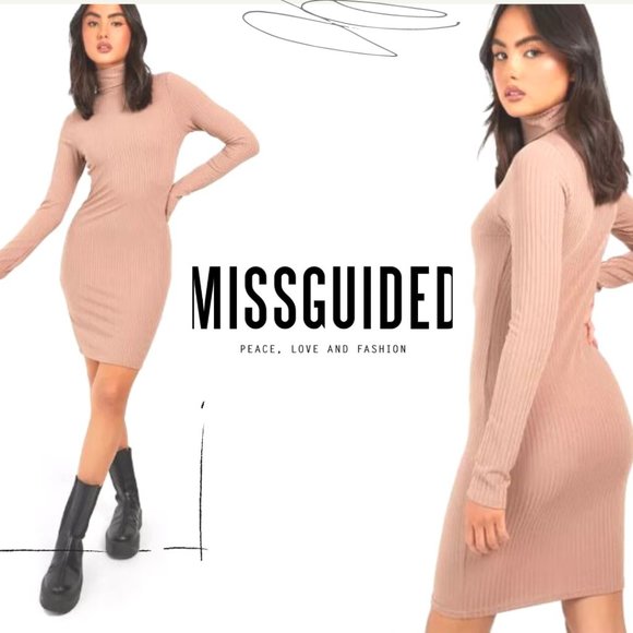MISSGUIDED RIBBED TURTLE NECK DRESS - Picture 1 of 6
